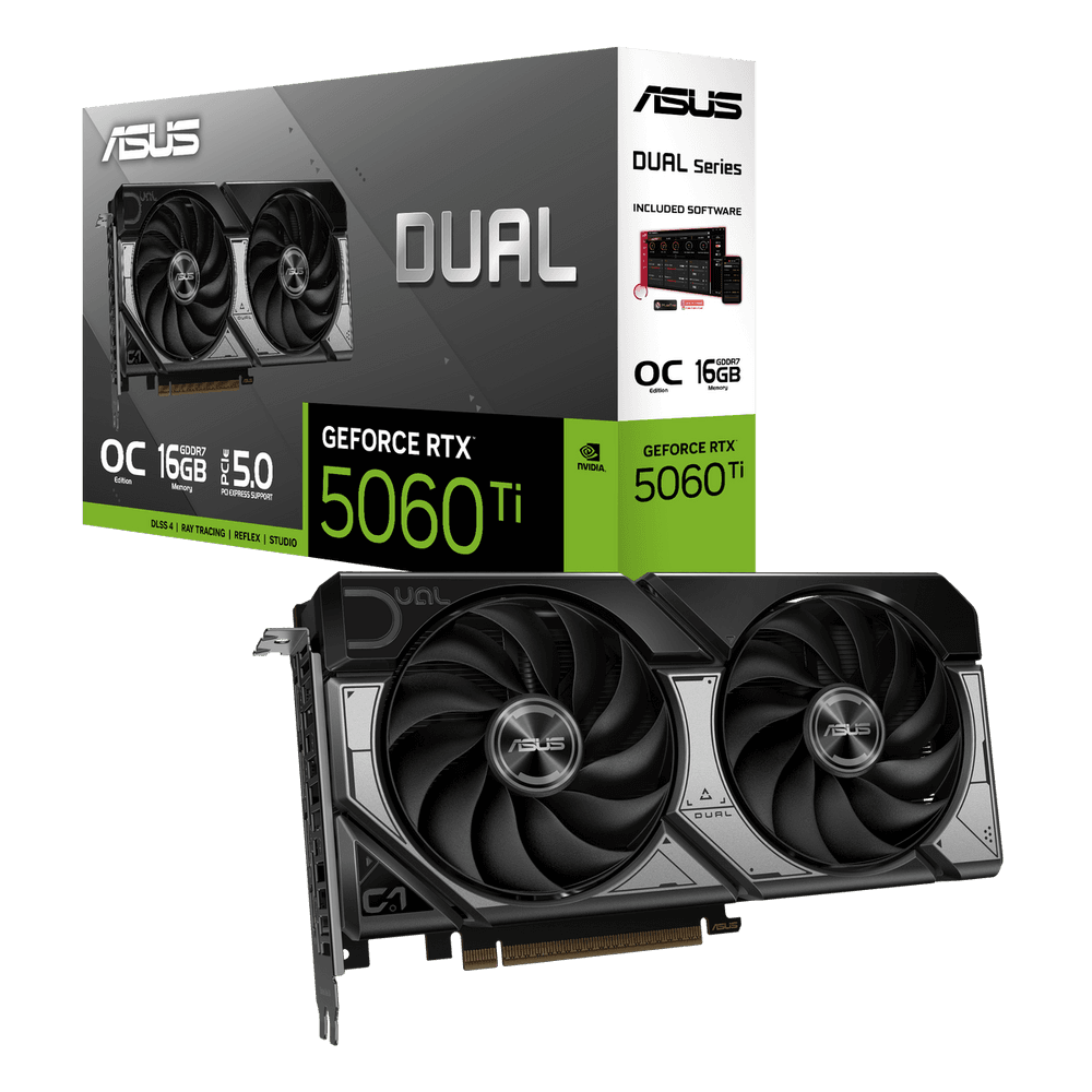 Видеокарта ASUS RTX5060Ti DUAL OC 16GB GDDR7 128bit 3xDP HDMI 2FAN RTL [DUAL-RTX5060TI-O16G]