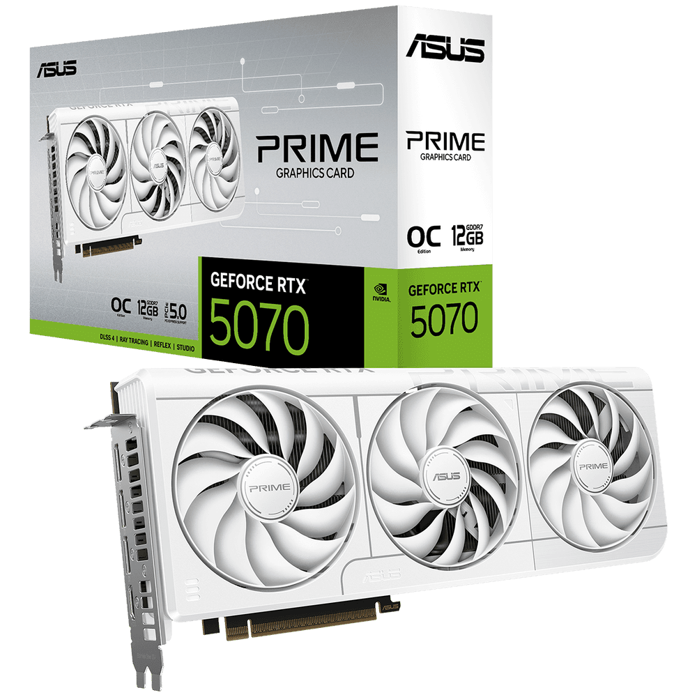 Видеокарта ASUS RTX5070 PRIME WHITE OC 12GB GDDR7 192bit 3xDP 1xHDMI 3FAN RTL (PRIME-RTX5070-O12G-WHITE)