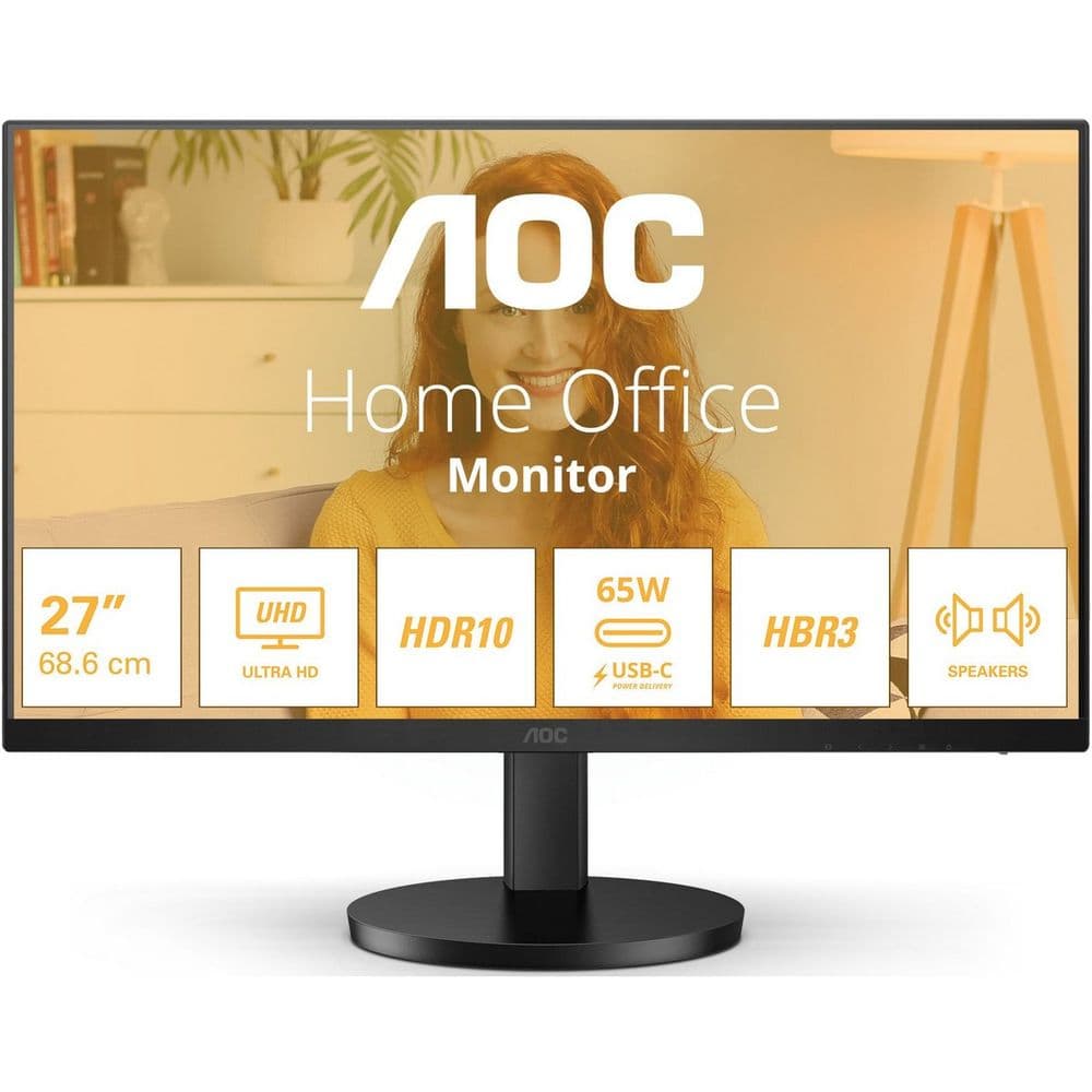 Монитор 27" AOC U27B3CF IPS, 3840x2160, 60Hz, 4ms, 350сd/m, 1000:1, HDR10 | HDMI(2.0), Type-C(PD-65W), 2xUSB 3.2 | HAS, InPSU