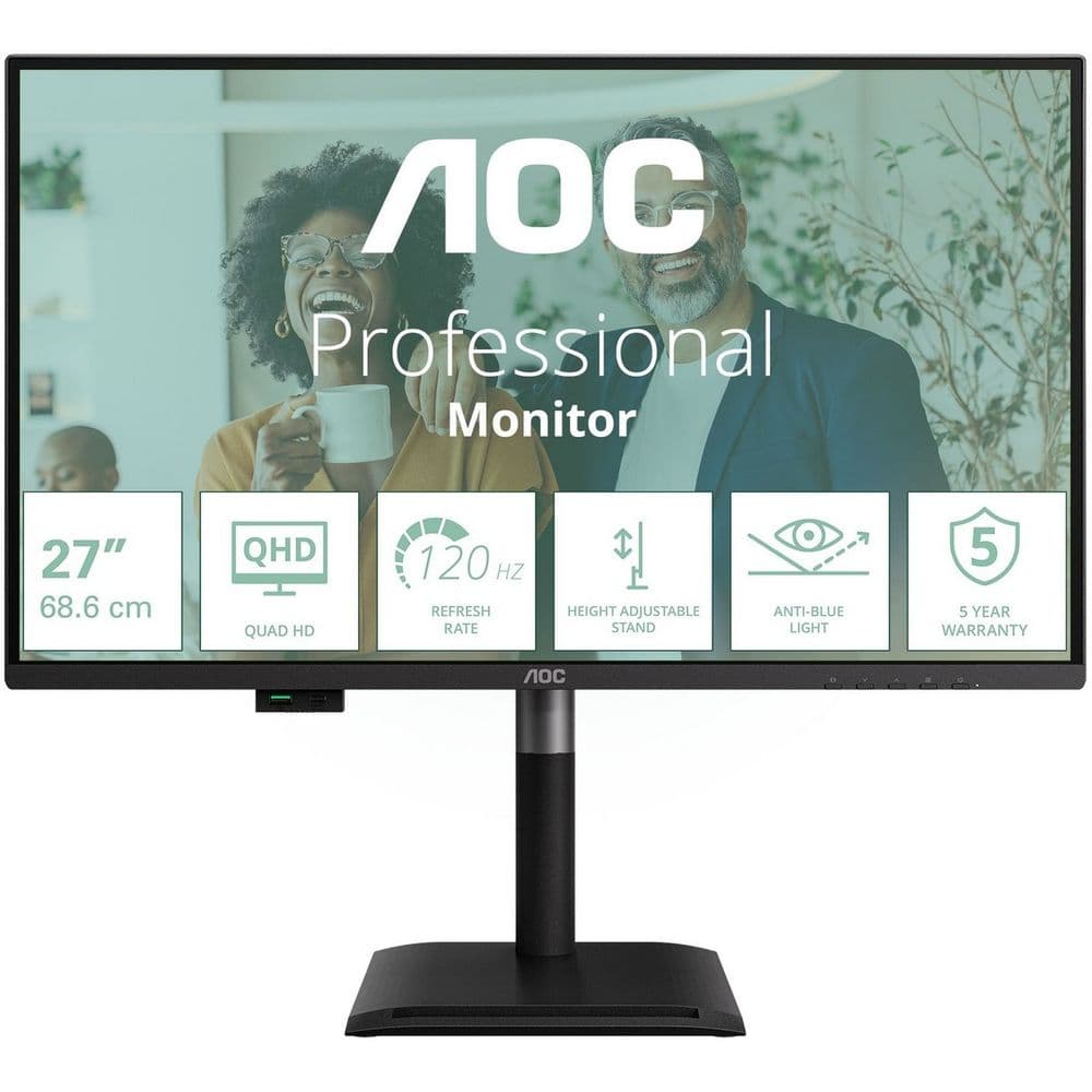 Монитор 27" AOC Q27P4CV IPS, 2560x1440, 120Hz, 4ms, 350сd/m, 1500:1 | HDMI(2.0), DP(1.4), Type-C(PD-96W), 4xUSB 3.2, RJ45 | HA