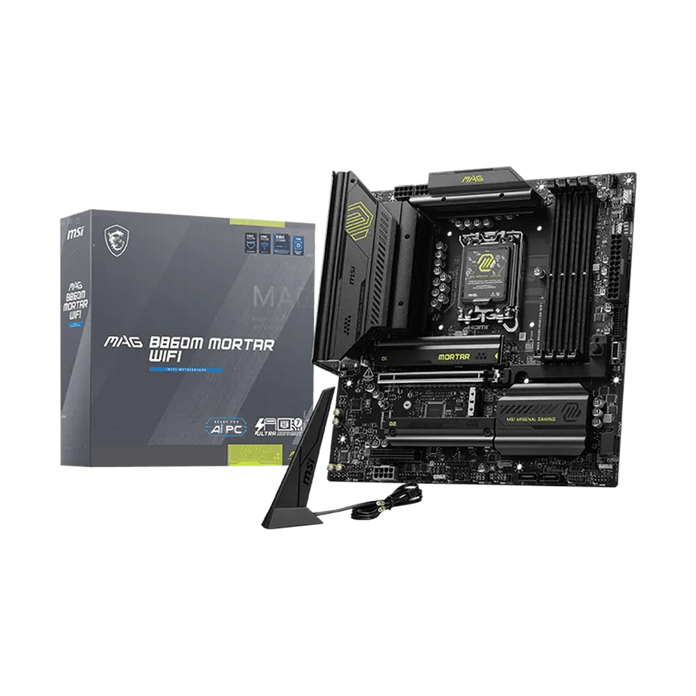 Материнская плата MSI MAG B860M MORTAR WIFI B860, LGA1851, 4*DDR5, 1*PCIEx16, 1*PCIEx4, 3*M.2, 2*TypeC, 3*USB3.2Gen2, 2*USB3.2 G