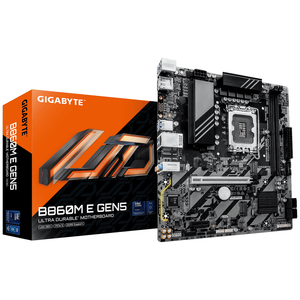 Материнская плата Gigabyte B860M E GEN5 B860, LGA1851, 2*DDR5, 1*PCIEx16, 1*PCIEx1, 2*M.2 6*USB3.2Gen1, 6*USB2.0, 4*SATA3.0, 1G