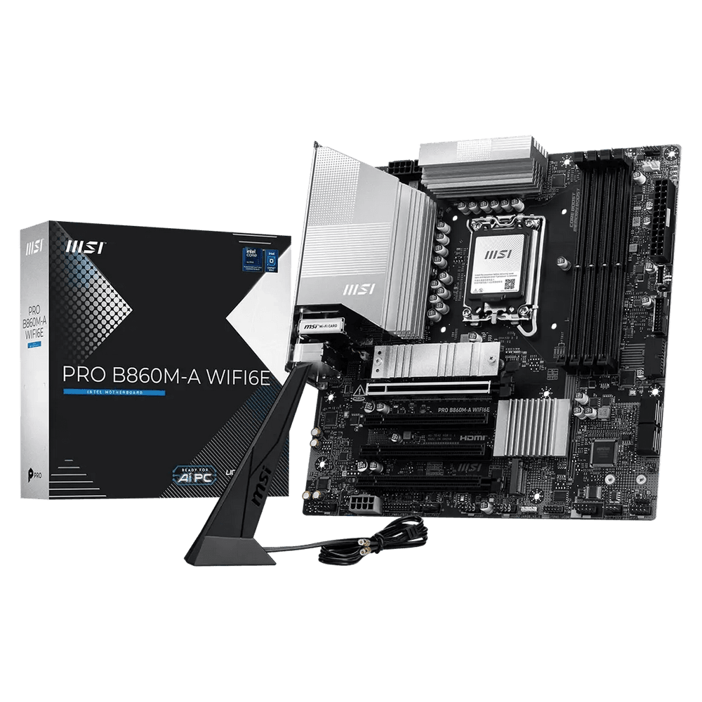 Материнская плата MSI PRO B860M-A WIFI6E B860, LGA1851, 4*DDR5, 4*PCIEx16, 3*M.2, 2*TypeC, 1*USB3.2Gen2, 6*USB3.2Gen1, 6*USB2.0