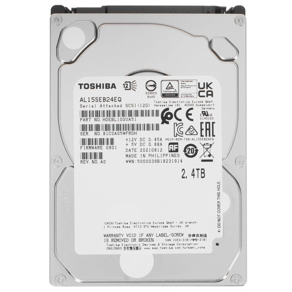 Жесткий диск серверный Toshiba Enterprise Peformance AL15SEB24EQ 2.4TB 2.5" SAS 12Gb/s, 10500rpm, 128MB, 512e, Bulk
