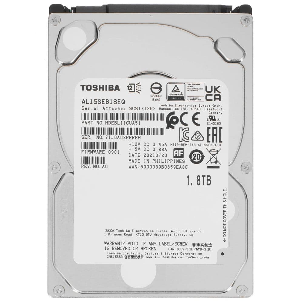 Жесткий диск серверный Toshiba Enterprise Peformance AL15SEB18EQ 1.8TB 2.5" SAS 12Gb/s, 10500rpm, 128MB, 512e, Bulk 40