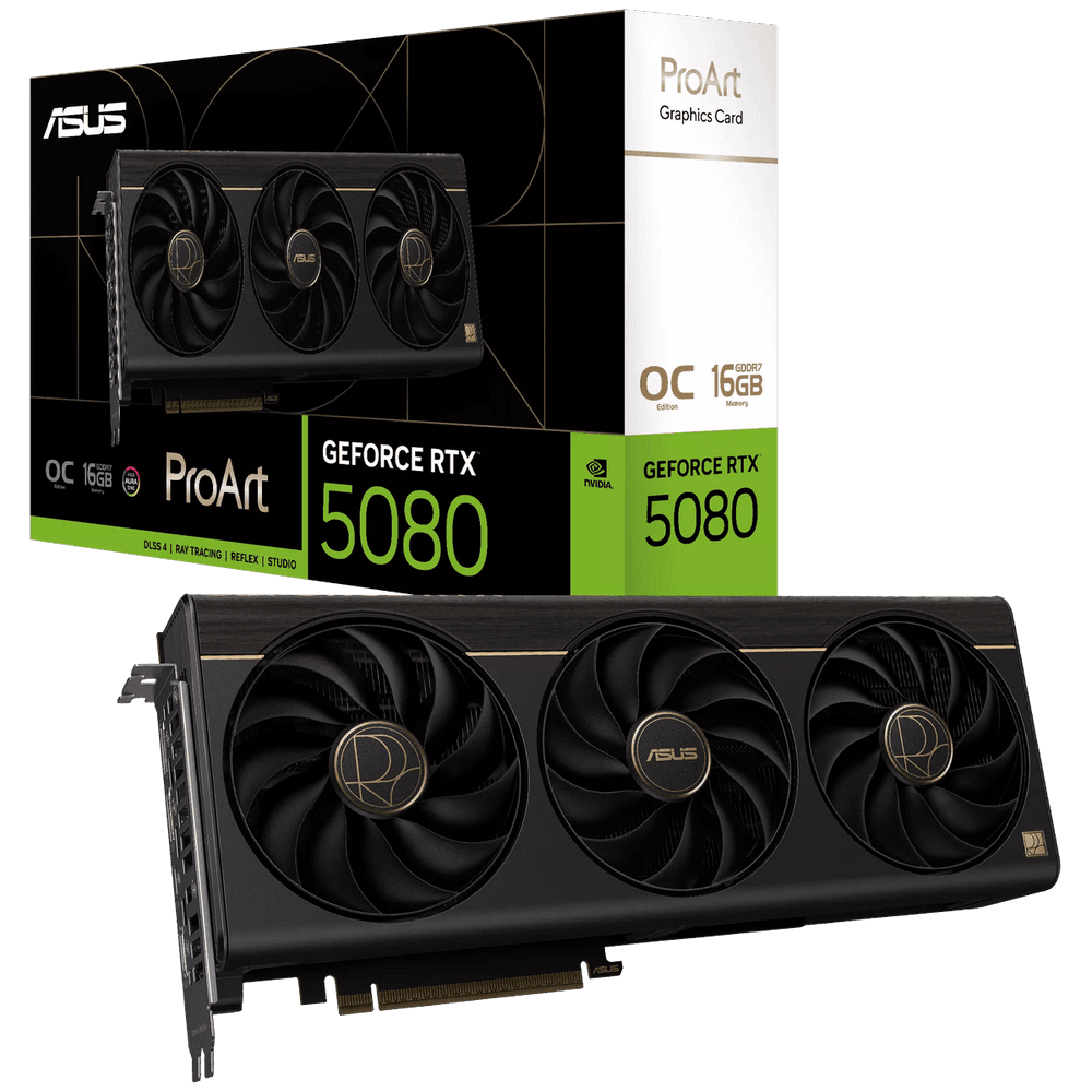 Видеокарта ASUS RTX5080 PROART OC 16GB GDDR7 256bit Type-C(DP) 2xDP HDMI 3FAN RTL (PROART-RTX5080-O16G)