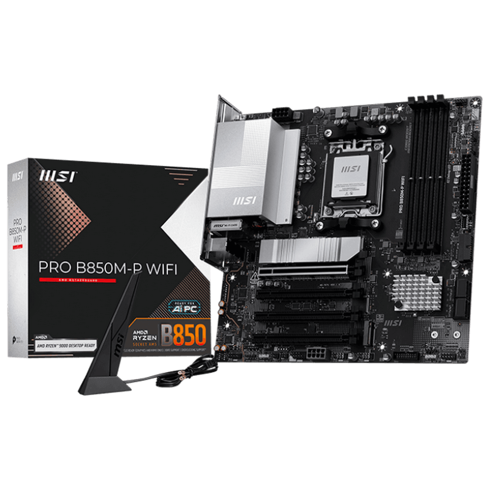 Материнская плата MSI PRO B850M-P WIFI B850, AM5, 4*DDR5, 4*PCIEx16, 3*M.2, 3*TypeC, 1*USB3.2Gen2, 5*USB3.2Gen1, 8*USB2.0, 4*SAT