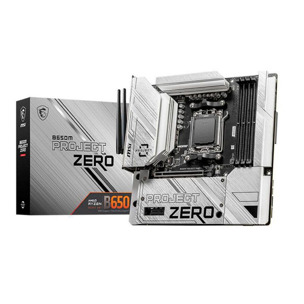 Материнская плата MSI B650M PROJECT ZERO B650, AM5, 4*DDR5, 1*PCIEx16, 1*PCIEx1, 2*M.2, 3*TypeC, 3*USB3.2Gen2, 4*USB3.2Gen1, 6*U