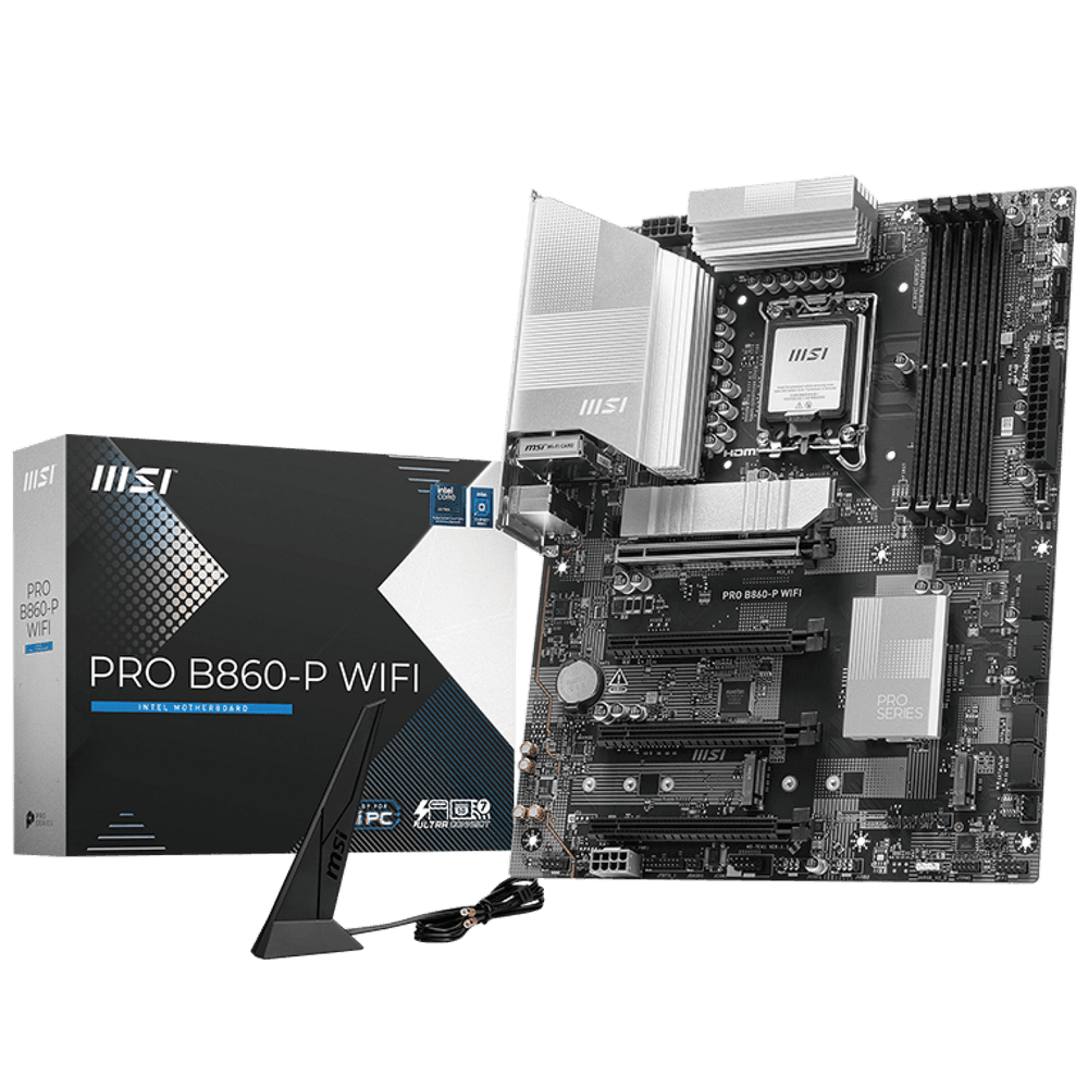 Материнская плата MSI PRO B860-P WIFI B860, LGA1851, 4*DDR5, 4*PCIEx16, 3*M.2, 1*TypeC, 2*USB3.2Gen2, 6*USB3.2Gen1, 8*USB2.0, 4*