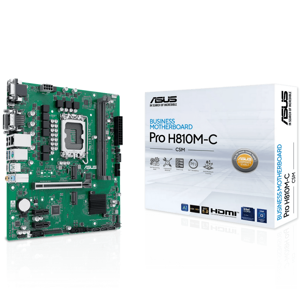 Материнская плата ASUS PRO H810M-C-CSM LGA1851 mATX 2xDDR5 PCIEx16 2xPCIEx1 2xM.2 USB-C DP HDMI DVI VGA GLAN