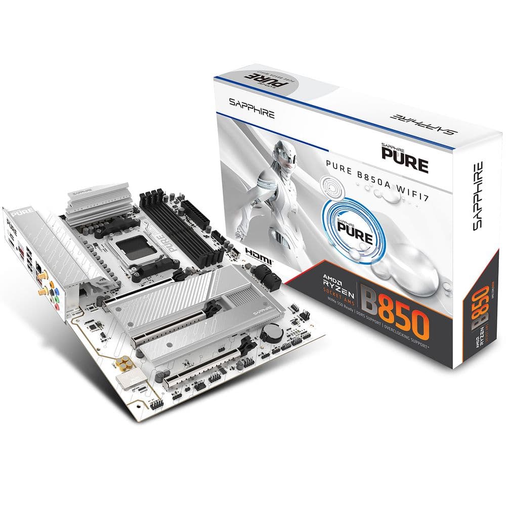 Материнская плата Sapphire B850A PURE WIFI7 B850, AM5, 4*DDR5, 3*PCIEx16, 3*M.2, 2*TypeC, 3*USB3.2Gen2, 2*USB3.2Gen1, 6*USB2.0