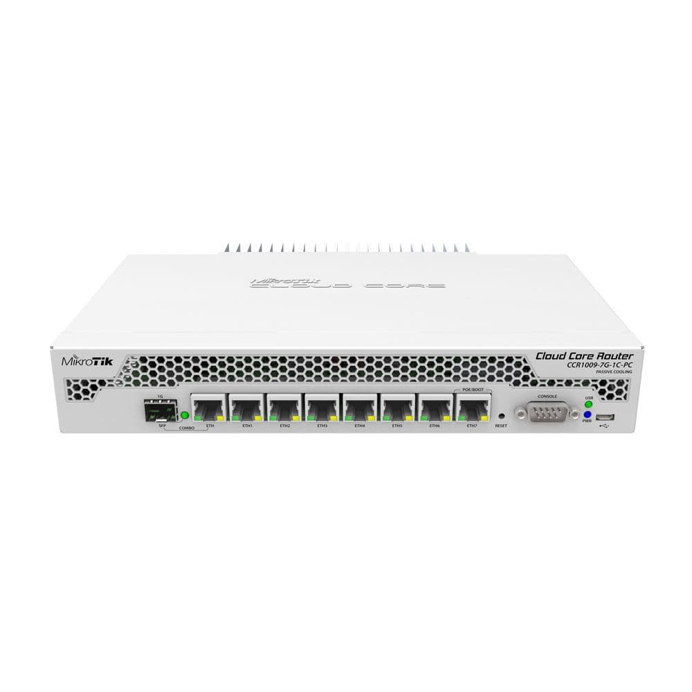 Маршрутизатор MIKROTIK CCR1009-7G-1C-PC Router 19 Rack Mount. Ethernet 7x 10/100/1000 1x SFP/RJ45. Serial. PoE. micrUSB