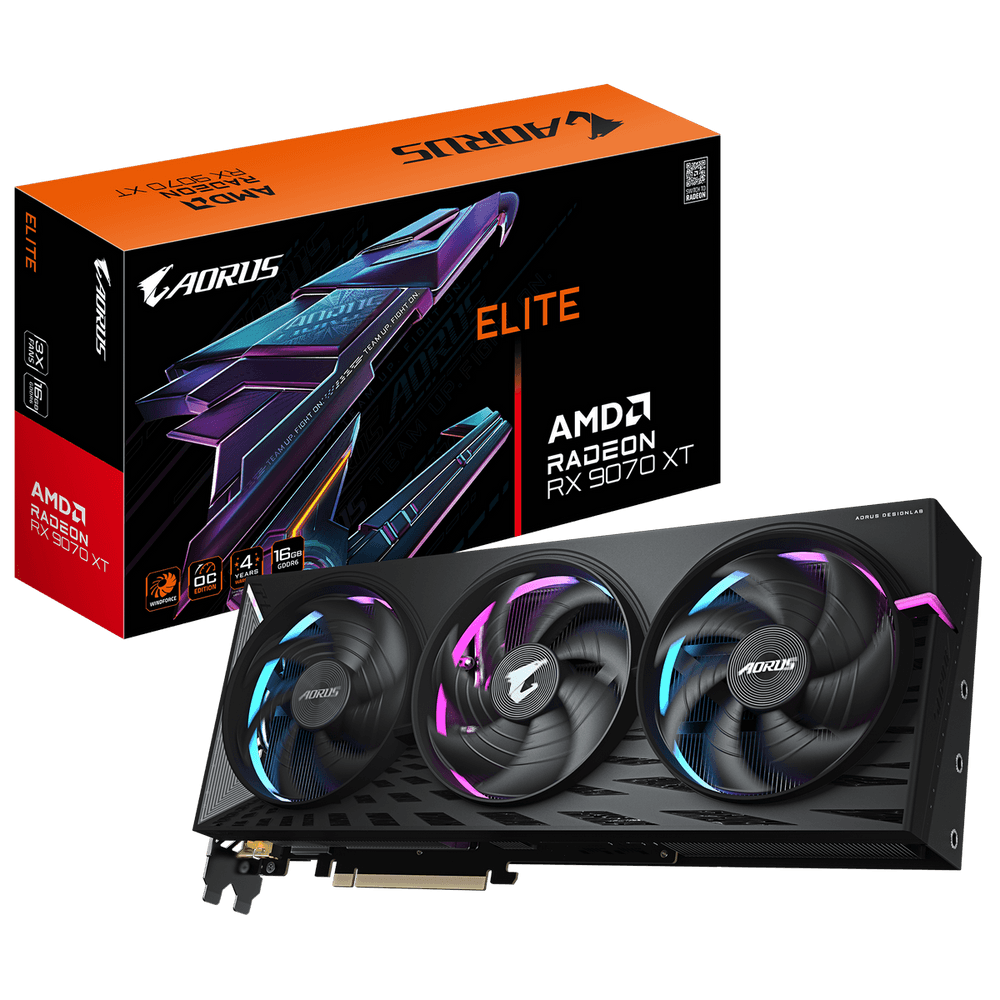 Видеокарта Gigabyte RX9070XT AORUS E 16GB GDDR6 256bit 2xDP 2xHDMI 3FAN RTL