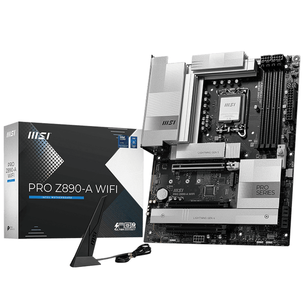 Материнская плата MSI PRO Z890-A WIFI Z890, LGA1851, 4*DDR5, 3*PCIEx16, 4*M.2, 2*TypeC, 3*USB3.2Gen2, 6*USB3.2Gen1, 4*USB2.0, 4*