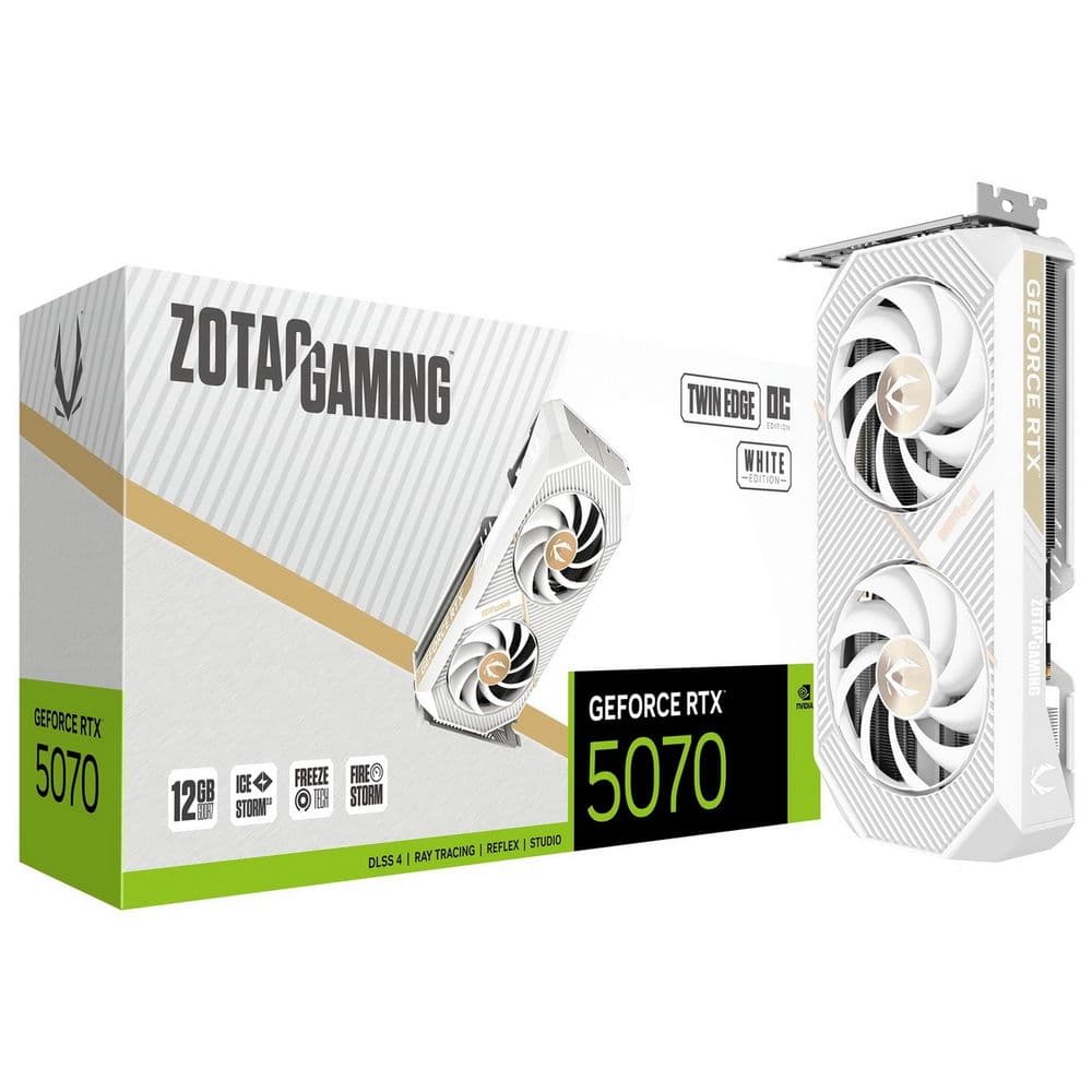 Видеокарта Zotac RTX5070 TWIN EDGE OC WHITE ED 12GB GDDR7 192bit 3xDP HDMI 2FAN PREMIUM PACK