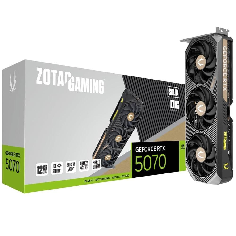 Видеокарта Zotac RTX5070 SOLID OC 12GB GDDR7 192bit 3xDP HDMI 3FAN PREMIUM PACK