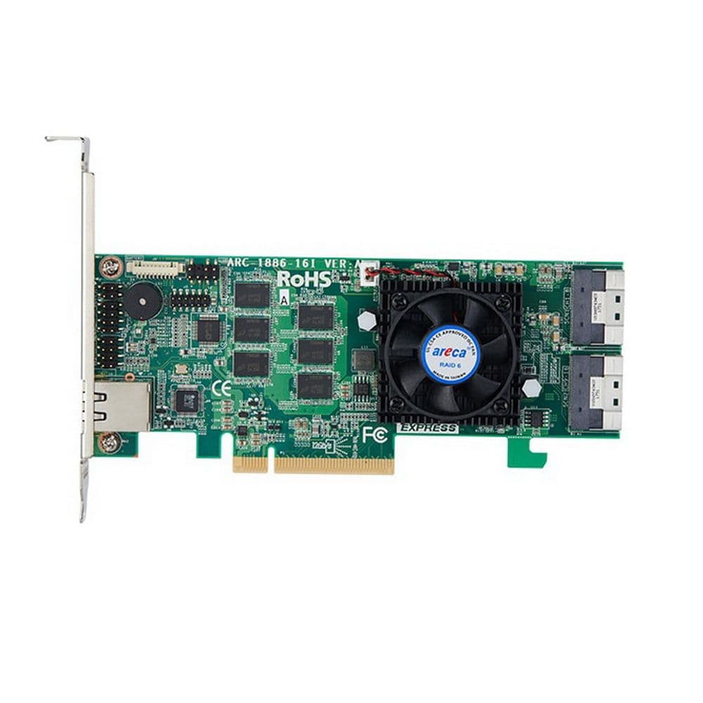 RAID-контроллер Areca ARC-1886-16I PCIe 4.0 x8 Low Profile, NVMe/SAS/SATA 12G, RAID 0,1,5,6,10,50,60, 16port (2*int SFF8654 x8)